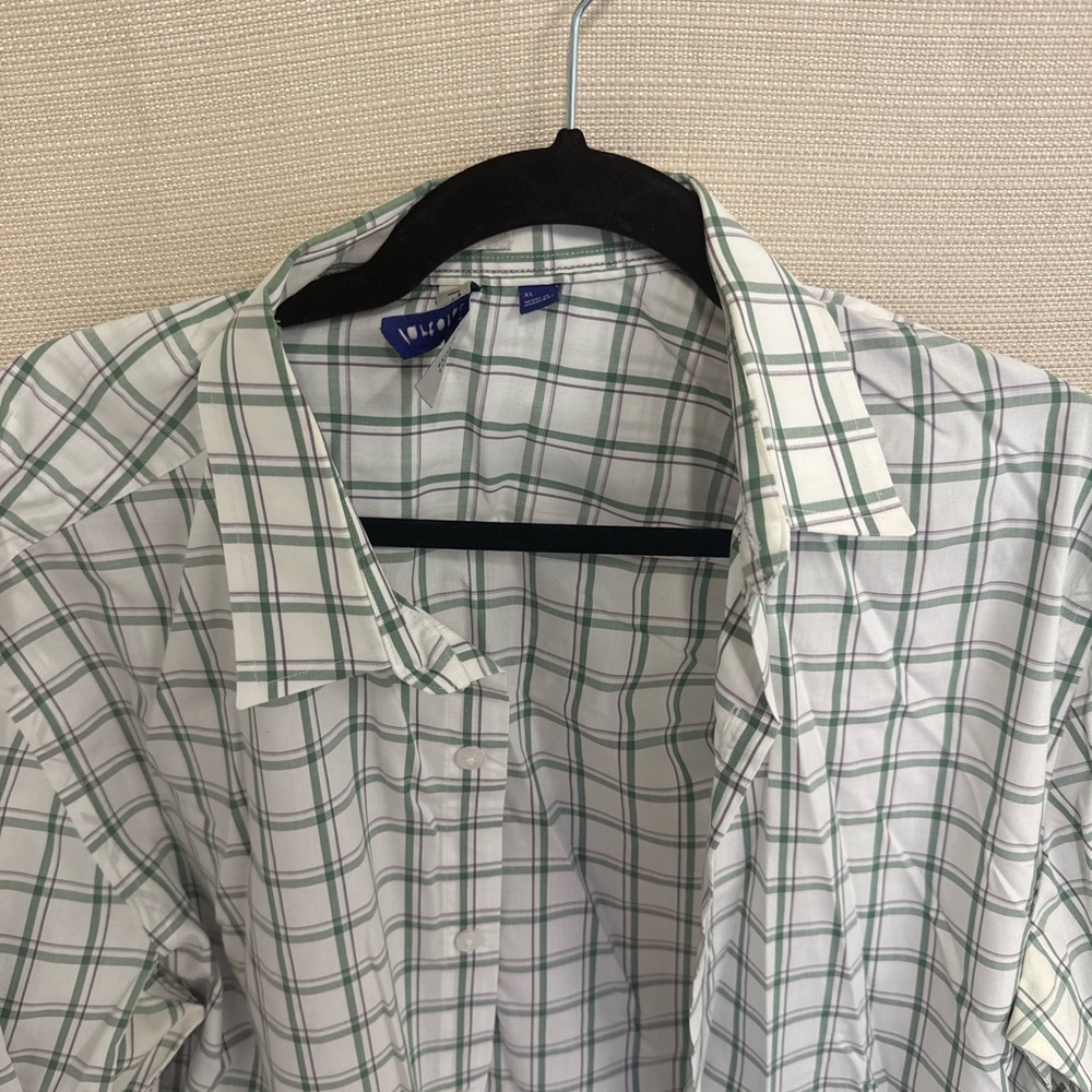 White and Green Casual Button Down Shirt - Picture 2 of 3